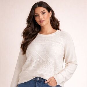 Tommy Hilfiger NWT Cable Knit Lace Eyelet 100% Cotton Long Sleeve Sweater XL